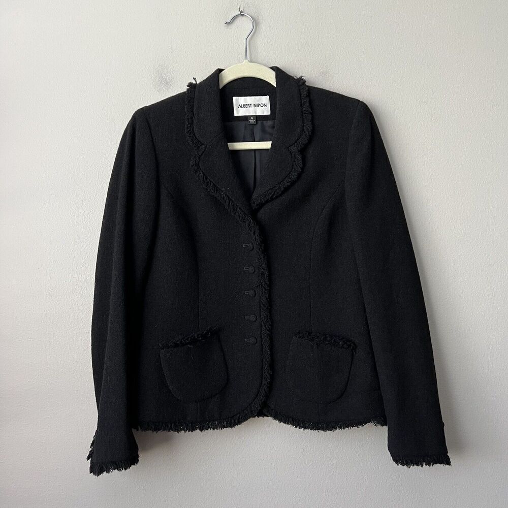 Albert Nipon Blazer Womens Size 4 Wool Blend Blac… - image 3
